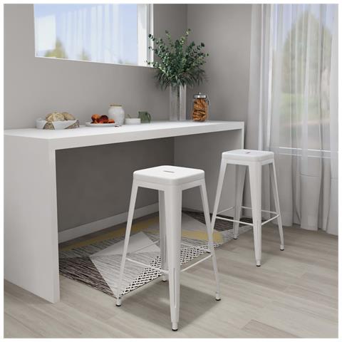 Lusso Casadino - Sgabelli Da Bar Impilabili 2 Pz Bianchi In Metallo - Foto 7