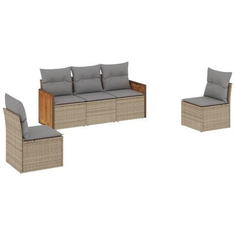 Lusso Casadino -  Set Divano Da Giardino 5 Pz Con Cuscini Beige In Polyrattan - Foto 1