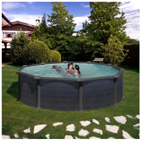 Piscina Con Parete In Acciaio Color Grafite Granada 460 X 132 Cm Rotonda - Foto 1