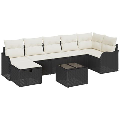 Set Divano da Giardino  8 Pezzi con Cuscini Nero Polyrattan, Divano da Giardino  a 2 Posti con Cuscini Nero Polyrattan - Foto 1