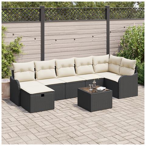 Set Divano da Giardino  8 Pezzi con Cuscini Nero Polyrattan, Divano da Giardino  a 2 Posti con Cuscini Nero Polyrattan - Foto 2