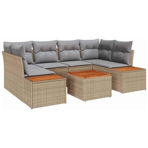 Set Divano da Giardino 7 Pezzi con Cuscini Beige Polyrattan Acacia - Foto 1