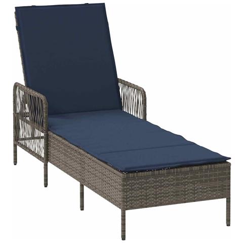 Lettino Prendisole Grigio PE Rattan 157 x 55 x 92 cm Pieghevole - Foto 1
