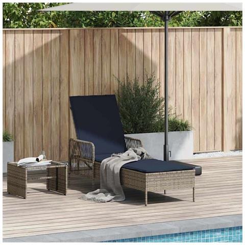 Lettino Prendisole Grigio PE Rattan 157 x 55 x 92 cm Pieghevole - Foto 2