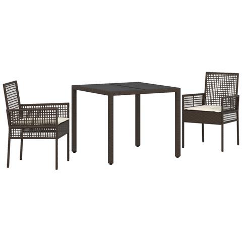 Set da Pranzo da Giardino 3 Pezzi con Cuscini Marrone in Polyrattan - Foto 1