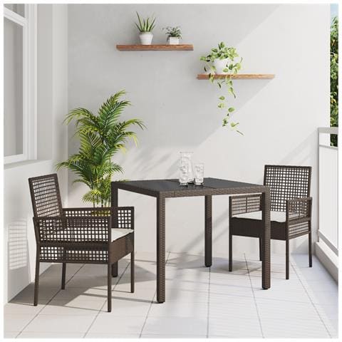 Set da Pranzo da Giardino 3 Pezzi con Cuscini Marrone in Polyrattan - Foto 2