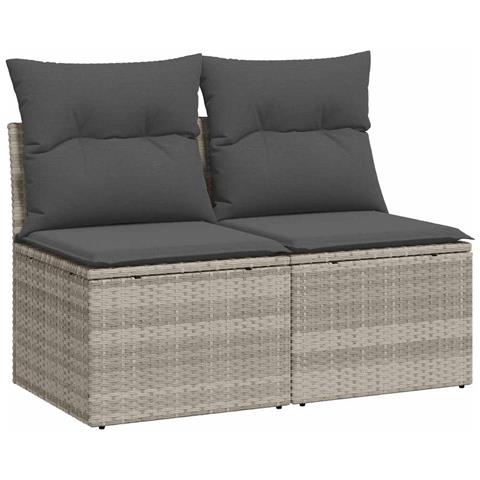 Divano Giardino 2pz con Cuscini Grigio Chiaro Polyrattan Acacia - Foto 1