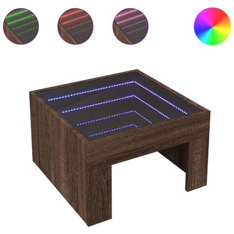Tavolino da Salotto con LED Infinity Rovere Marrone 50x50x30 cm - Foto 1