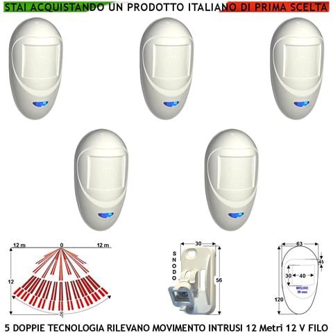 Sensore Di Movimento Intrusi 5 Doppia Tecnologia Grandangolo Per Antifurto Portata 12 Mt Da Interno Aliment. 12 V Asso - Foto 1