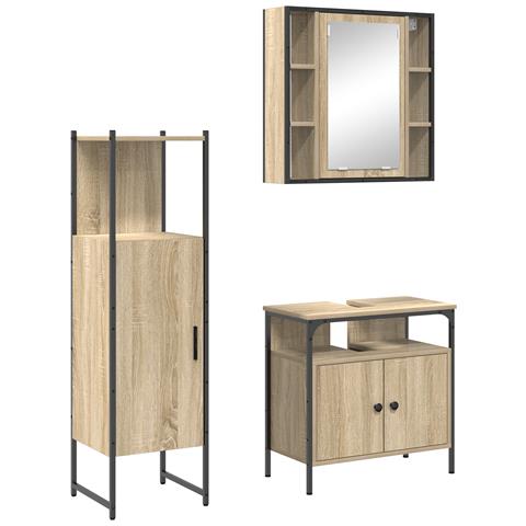 Set di Mobili da Bagno in 3 Pezzi in Rovere Chiaro in Legno Ingegnerizzato - Foto 1