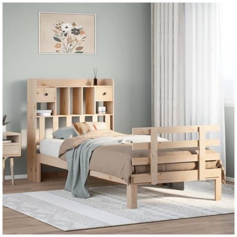 Letto Libreria senza Materasso 90x190 cm Legno Massello Pino - Foto 2