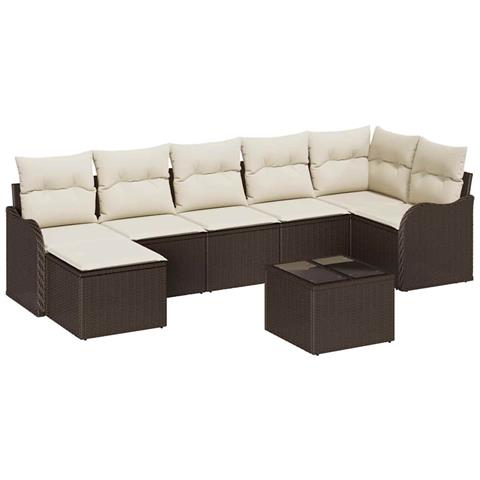 Set Divano da Giardino 8 pcs Marrone e bianco Poly Rattan - Foto 1
