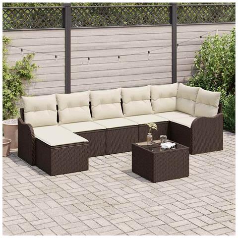 Set Divano da Giardino 8 pcs Marrone e bianco Poly Rattan - Foto 2