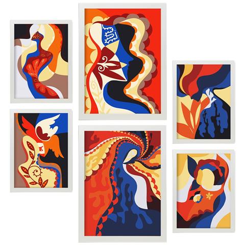 Set Di 6 Stampe Fascino Seducente Nei Dipinti Decorativi Estetici Astratti Femminili Per Il Tuo Soggiorno Di Casa A3 & A4 Cornice Bianca - Foto 1