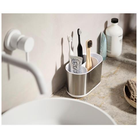 Portaspazzolini Acciaio Inossidabile Duo Steel Large Supporto Per Spazzolini Grande Capacità Ideale Per Spazzolini Elettrici E Manuali - Foto 2