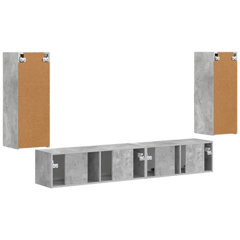 Set mobile TV 4 pcs Grigio cemento Legno multistrato - Foto 9