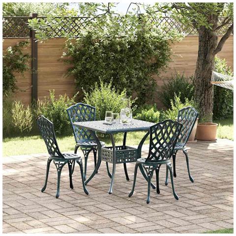 Set di Tavolo da Giardino 5 pcs Verde Alluminio pressofuso - Foto 2