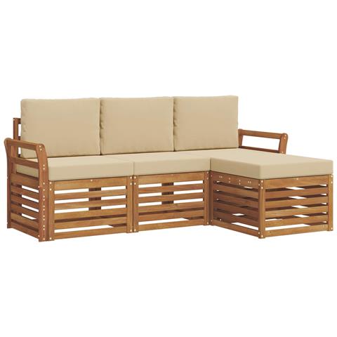 Set divani 4 pcs Naturale e Beige Legno di Acacia Massello - Foto 1