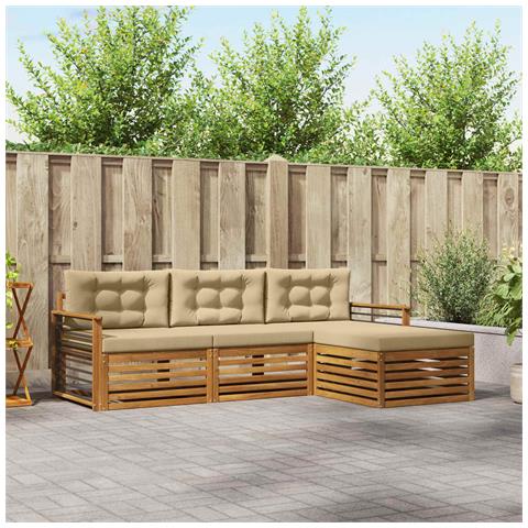 Set di divani da esterno con cuscino 4 pcs Naturale e Beige - Foto 2