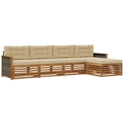 Set di divani da esterno con cuscino 5 pcs Naturale e Beige - Foto 1
