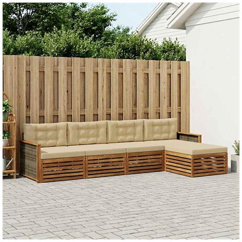 Set di divani da esterno con cuscino 5 pcs Naturale e Beige - Foto 2