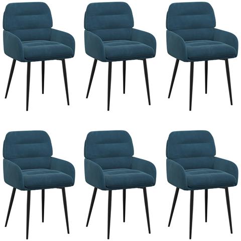 Sedie da pranzo 6 pcs Velluto (V) Blu 59 x 59,5 x 90 cm - Foto 1