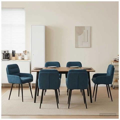 Sedie da pranzo 6 pcs Velluto (V) Blu 59 x 59,5 x 90 cm - Foto 2