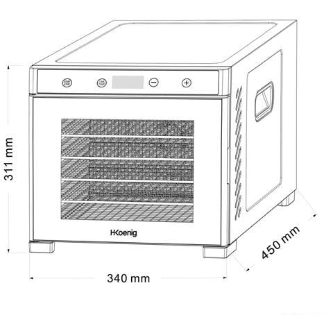 DSY900 Disidratatore per alimenti: frutta, verdura, erbe, 650 W, 6 vassoi rimovibili, termostato da 35° a 75°C, schermo LCD touch screen - Foto 6