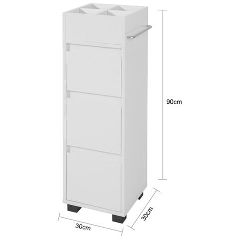 Mobiletto Bagno Salvaspazio Con Ruote Cassettiera Bagno 3 Cassetti E 4 Scomparti Da Organizzare L30*p30*a90 Cm Bianco Bzr29-w - Foto 2
