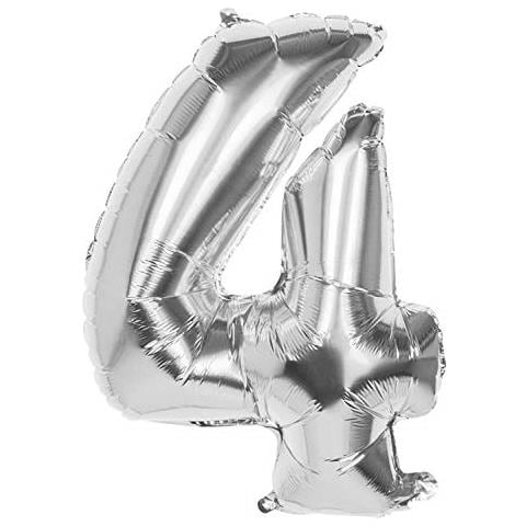 Palloncino Mylar Numero '4' (86cm), Argento, Colore Silver, 86 Cm, 22034 - Foto 1