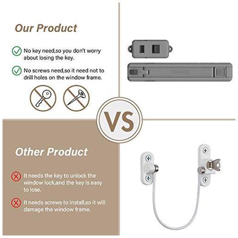 Finestra Blocco Protezione Bambini Finestra Restrictor Sicurezza Bambini Fessura Del Tappo Di Caduta Prevenzione Serrature Limiter Facile Da Installare Ed Uso 3m Vhb Adesivo Nessun Attrezzi Di Bisogno O Trapano Facile Rimuovere - Foto 4