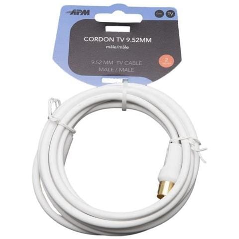 Cavo Tv - Maschio / Maschio - 9,52 Mm - Bianco - 2 M - Clip - Foto 2