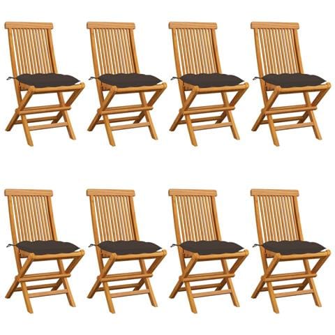 Sedie Da Giardino E Cuscini Grigio Talpa 8 Pz Massello Di Teak - Foto 1