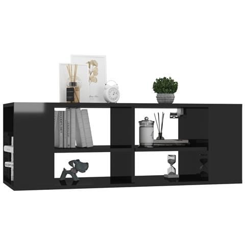 Mobile TV da Parete Nero Lucido 102x35x35 cm Legno Multistrato - Foto 2