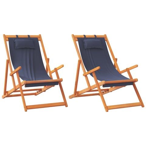 Sedie Da Spiaggia Pieghevoli 2 Pz In Tessuto Blu - Foto 2