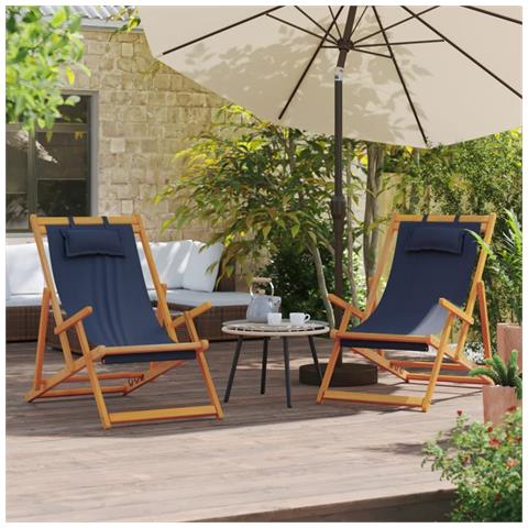 Sedie Da Spiaggia Pieghevoli 2 Pz In Tessuto Blu - Foto 1