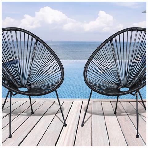 Set Di 2 Sedie Da Giardino Nere Acapulco - Foto 3