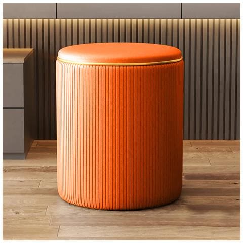 Pouf Contenitore Ecopelle Arancione Decoro Oro Poggiapiedi Seduta Comoda 35x45cm - Foto 2