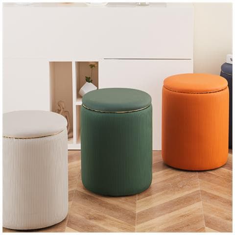 Pouf Contenitore Ecopelle Arancione Decoro Oro Poggiapiedi Seduta Comoda 35x45cm - Foto 5
