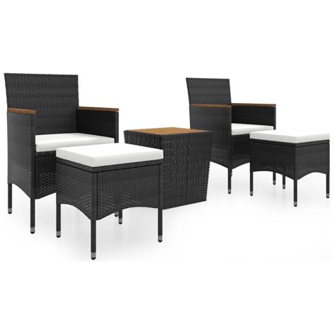 Set Bistrot Per Giardino 5 Pz Polyrattan E Massello Acacia Nero - Foto 1