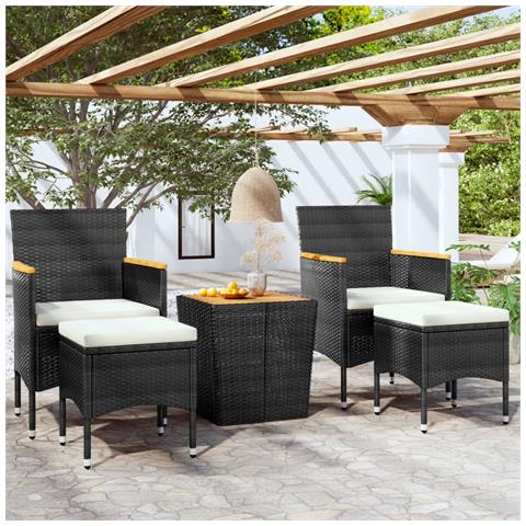 Set Bistrot Per Giardino 5 Pz Polyrattan E Massello Acacia Nero - Foto 8