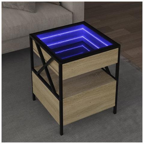 Tavolino Da Salotto Con Led Infinity Rovere Sonoma 40x40x51 Cm - Foto 1
