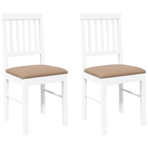 Sedie da Pranzo con Cuscini 2 pz Bianco Legno Massello di Hevea - Foto 1