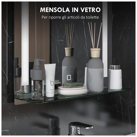 Specchio per Bagno con Luce LED Regolabile a 3 Colori e Mensola in Vetro, 50x12x70 cm, Argento - Foto 6