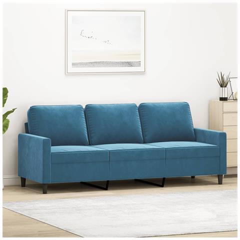 Divano A 3 Posti Blu 180 Cm In Velluto - Foto 1
