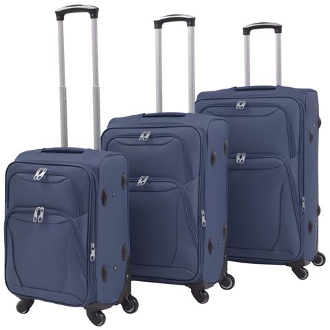 3 Pz Set Di Valigie Trolley Morbide Blu Marino - Foto 2