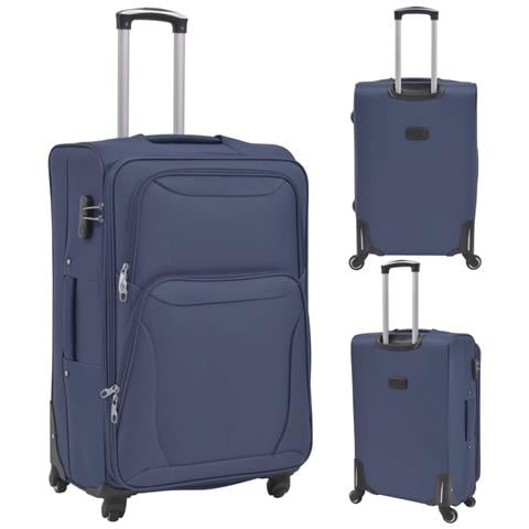 3 Pz Set Di Valigie Trolley Morbide Blu Marino - Foto 1