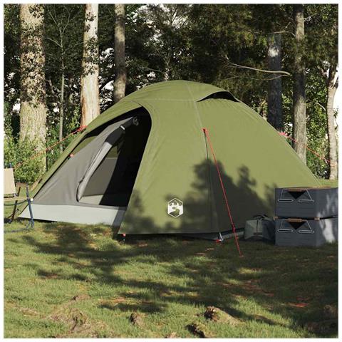 Tenda da Campeggio a Cupola 4 Persone Verde Oliva Impermeabile - Foto 1