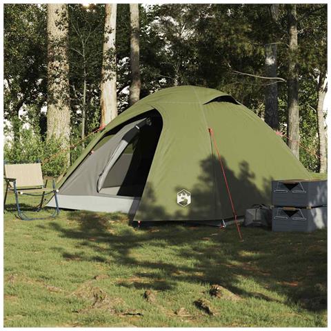 Tenda da Campeggio a Cupola 4 Persone Verde Oliva Impermeabile - Foto 2