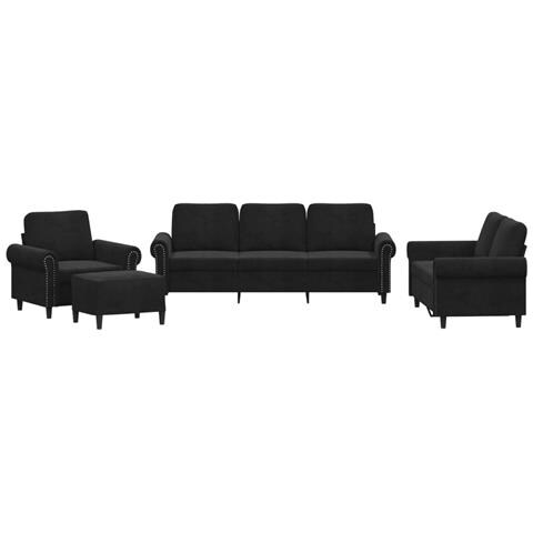 Set di Divani 4 pz con Cuscini Nero in Velluto - Foto 1